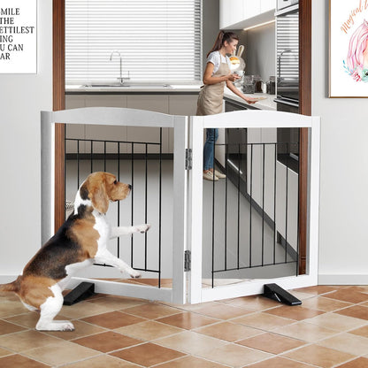 ZJSF Freestanding Dog Fence Indoor, Foldable Dog Gate for Doorways, Stairs or Hallways, Sturdy Wood