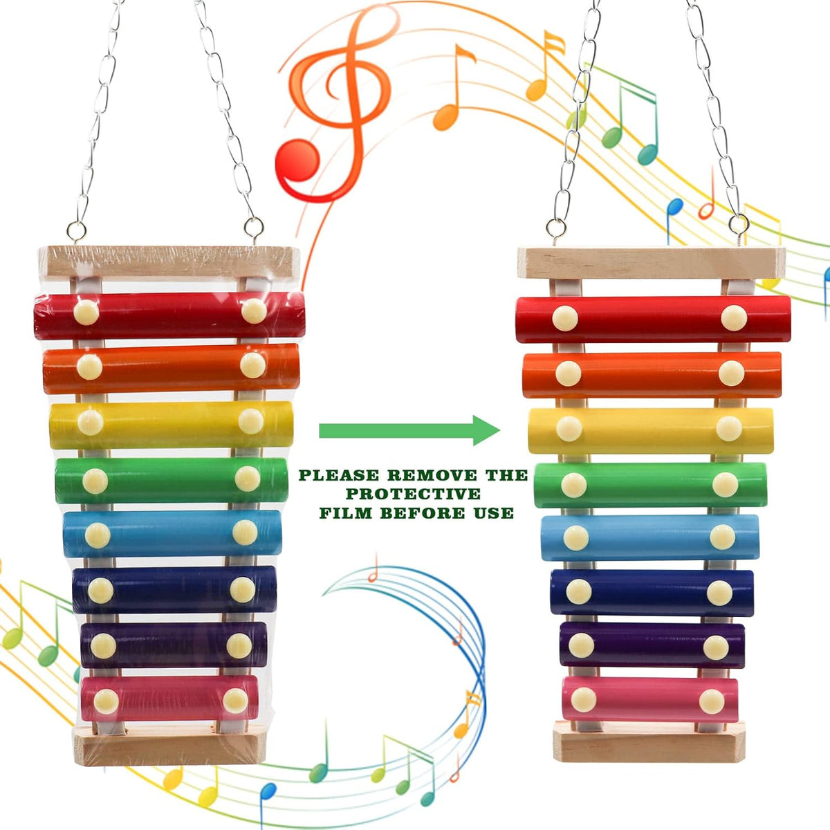 Colorful Bird Xylophone Toy, Suspensible Funny Xylophone Toy with 8 Metal Keys, Bird Cage Toy