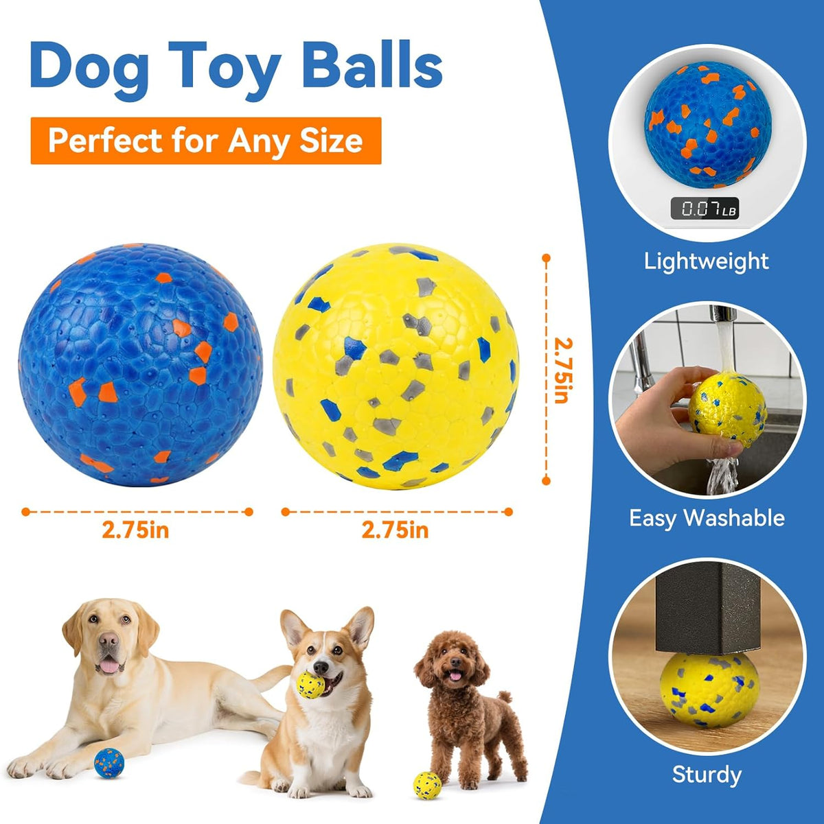 Indestructible Dog Ball Toy, Durable Dog Tennis Balls for Aggressive Chewers, High Bounce &