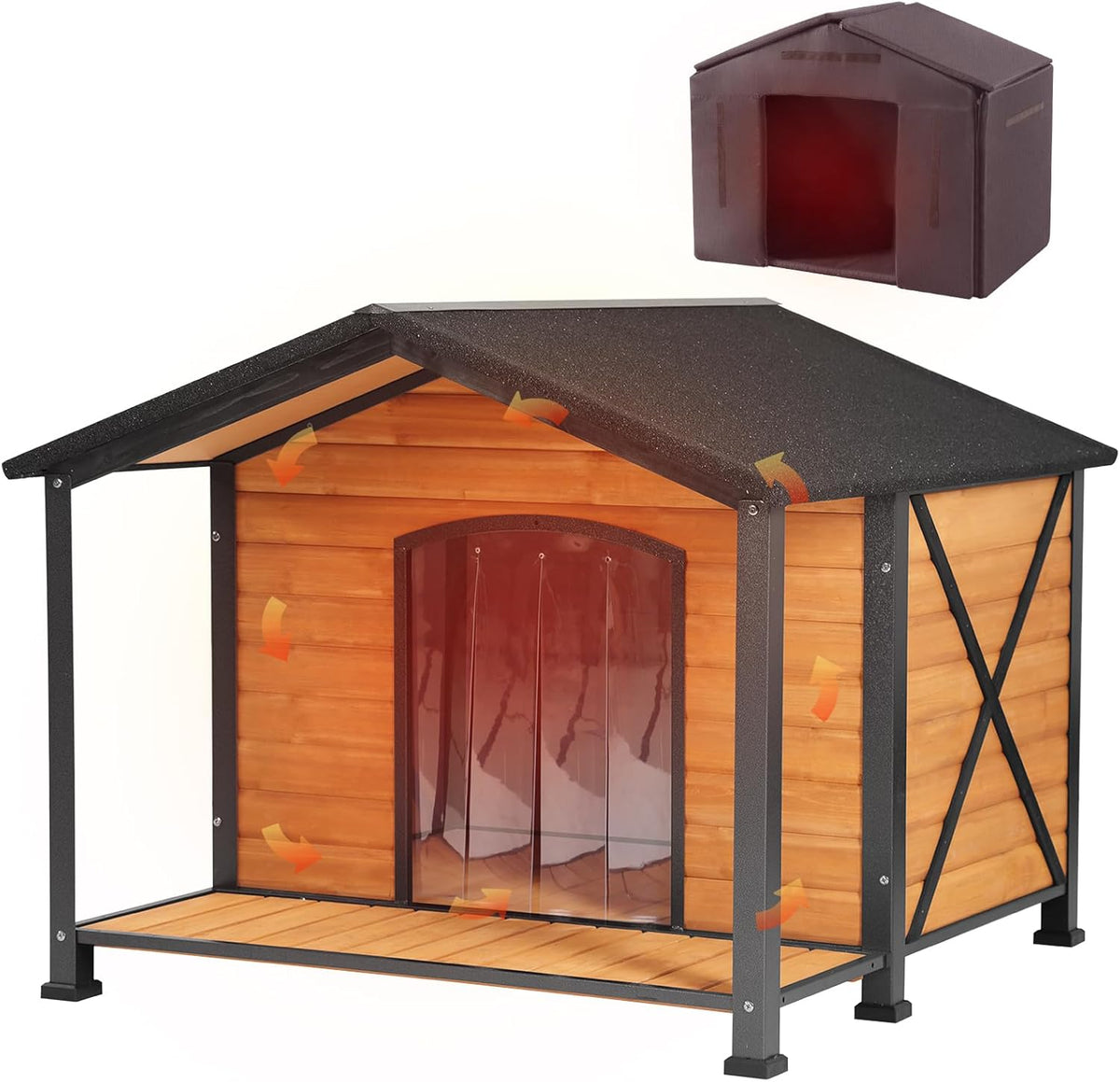 Dog House Outdoor Large Insulated Dog Kennel with Liner for Winter Waterproof Dog Cage for Small &
