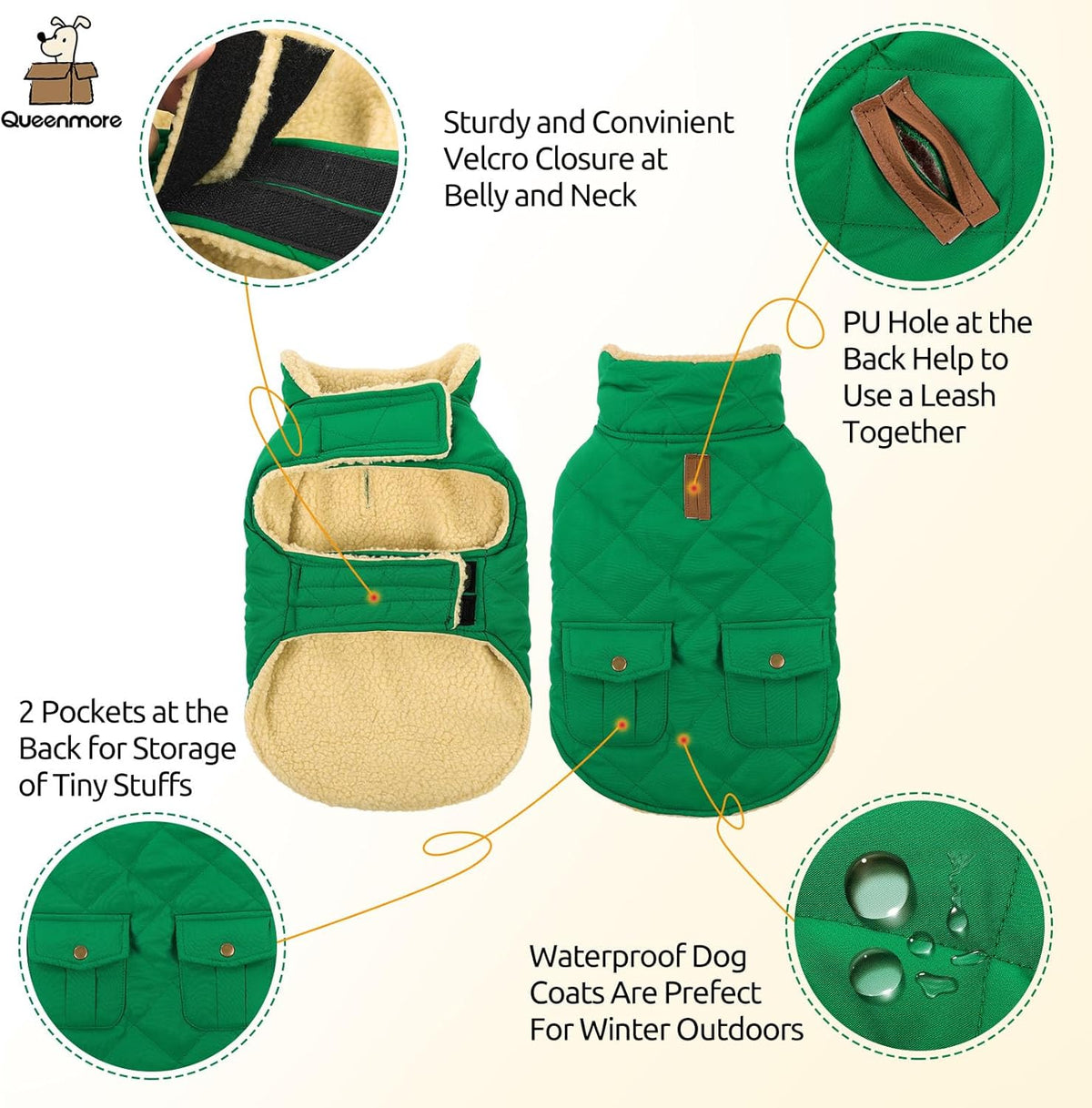 Queenmore Warm Dog Coat, Cold Weather Puffer Dog Coat Vest, Quilting Winter Pet Jacket Ultra Thick