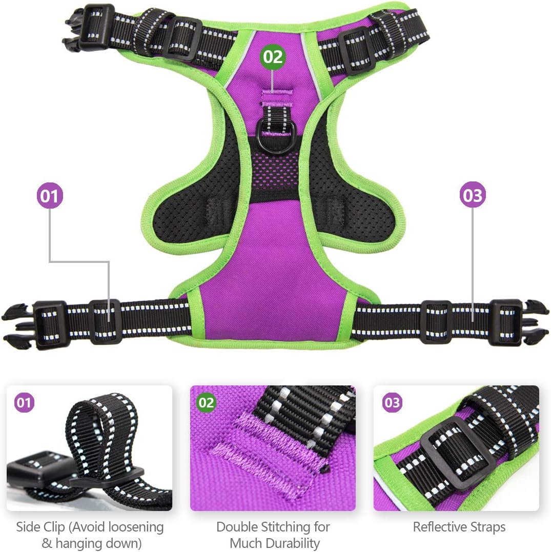 PHOEPET 2019 No Pull Dog Harness Medium Reflective Front Clip Vest with Handle,Adjustable 2 Metal
