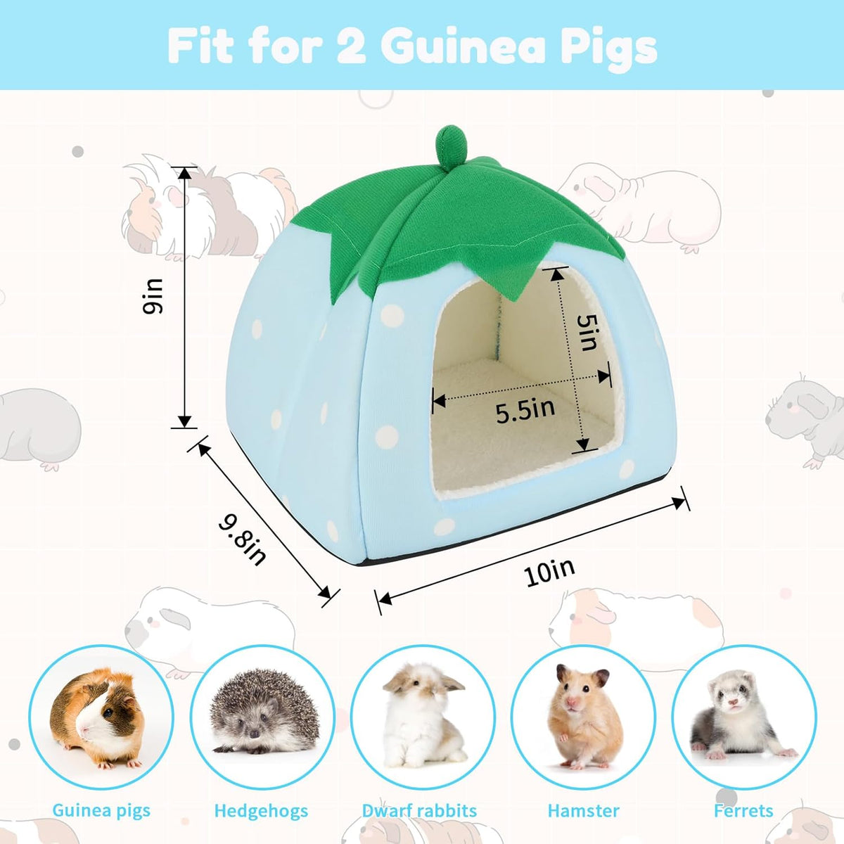 BWOGUE Guinea Pig House Bed Cozy Hamster Cave Large Hideout for Dwarf Rabbits Hedgehog Bearded