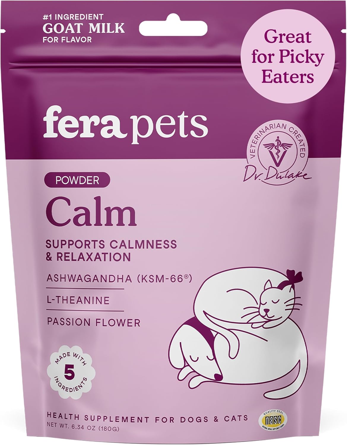 Fera Pets Goat Milk - Calming Supplement for Dogs & Cats - Ashwagandha, L-Theanine, & Passion