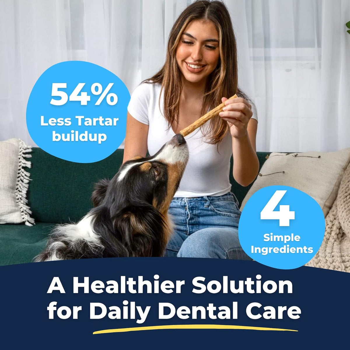 Tartar Shield Soft Rawhide Chews | Safe Dental Treats for Large Dogs | Vet VOHC Approved | Daily