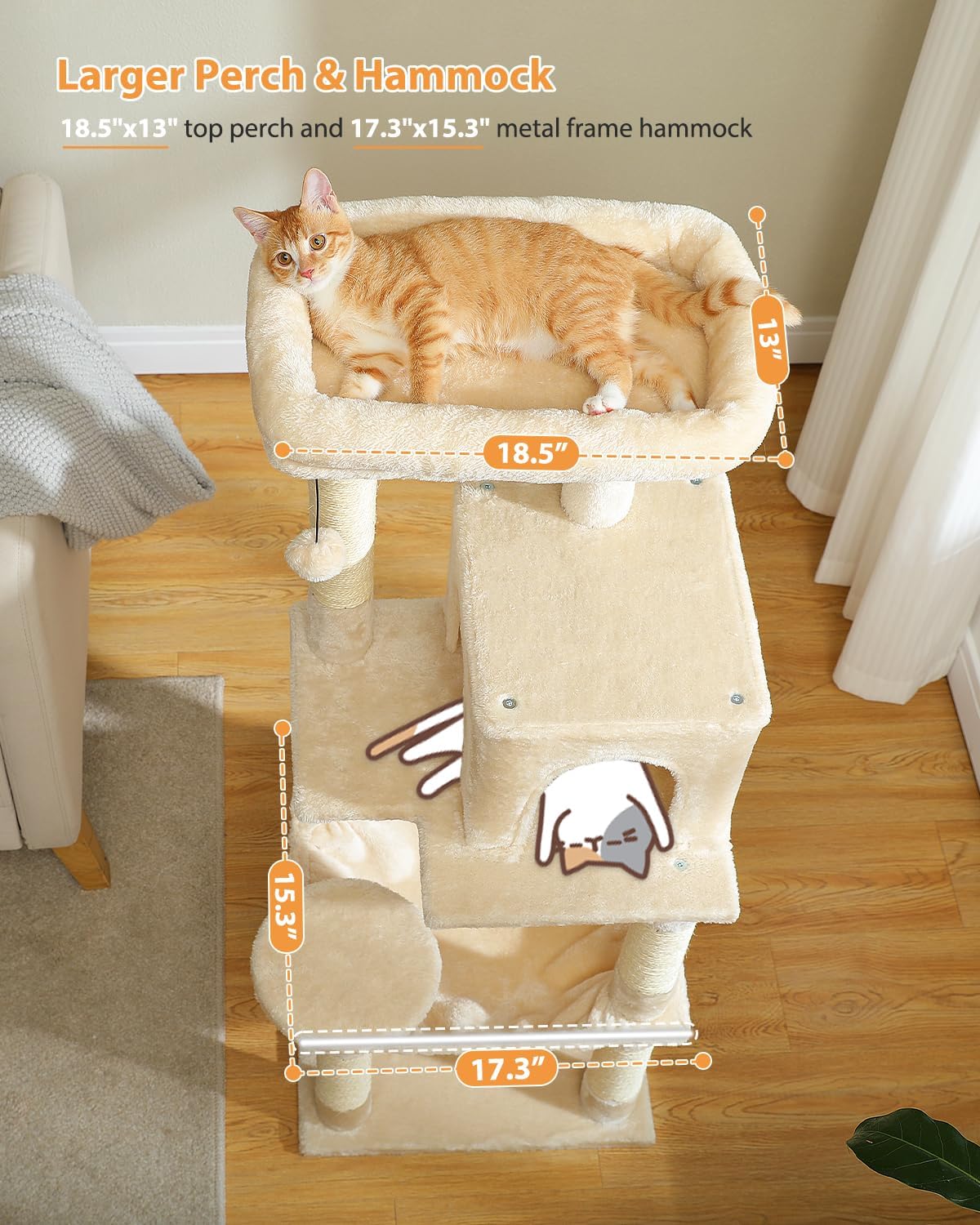 PETEPELA 45.7" Cat Tree for Indoor Cats, 5-Level Cat Tower for Large Cats with Metal Frame Large