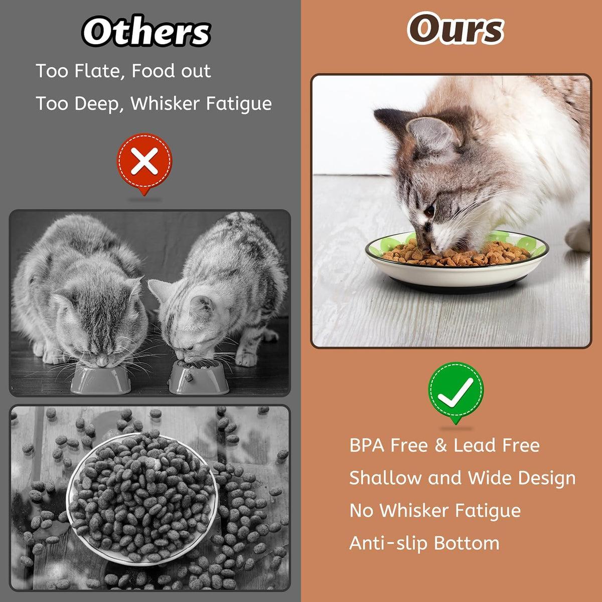 Non-Slip Cat Bowl,Ceramic Cat Food Bowls with Silicone Bottom, Anti-Whisker Fatigue Cats Dishes