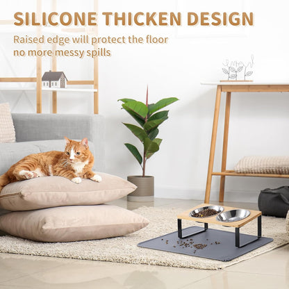 Upgraded Elevated Cat Bowls with Food Mat,15°Tilted Stand Anti Vomiting Raised Cat Dishes for Food