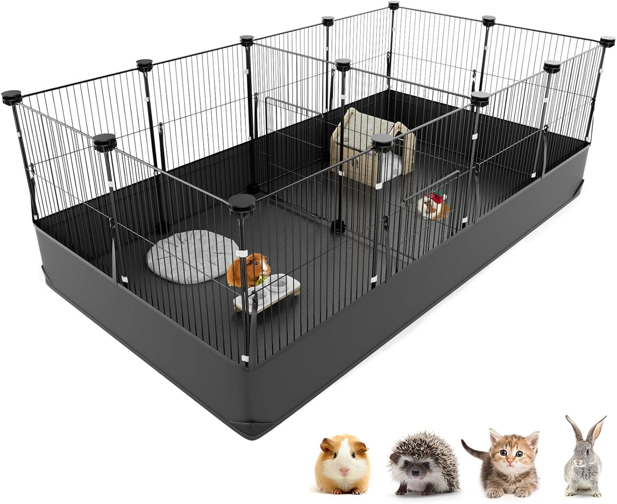 Tresbro Guinea Pig Playpen with 14 Panels & Divided Room, Triple Fixing Measures Small Animal Cage