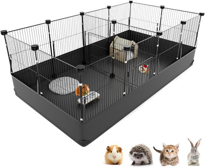 Tresbro Guinea Pig Playpen with 14 Panels & Divided Room, Triple Fixing Measures Small Animal Cage