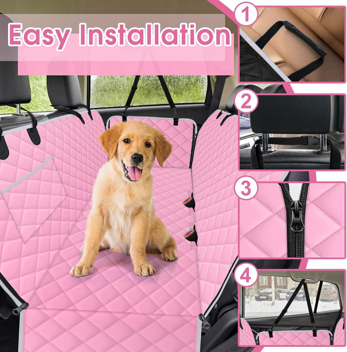 Waterproof Dog Car Seat Cover for Back Seat - Durable, Scratch Proof Pet Hammock with Nonslip