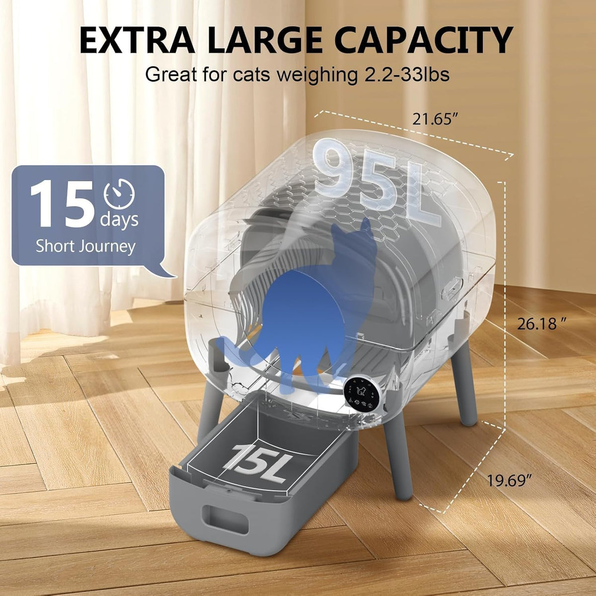 Cumrige Self Cleaning Litter Box, Large Capacity Automatic Cat Litter Box Self Cleaning for Cats