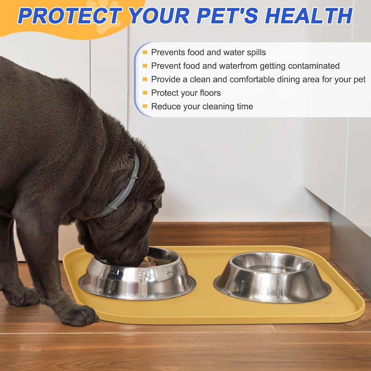 Silicone Pet Feeding Mat with Raised Edge for Food and Water, Dog Bowl Mats, Cat Bowls Placemat