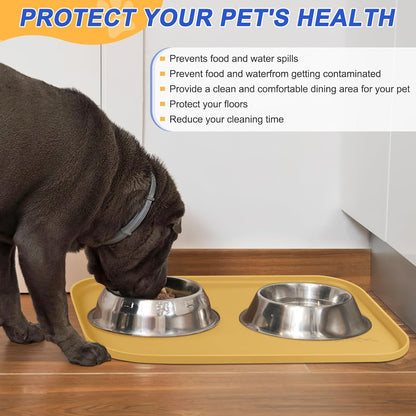 Silicone Pet Feeding Mat with Raised Edge for Food and Water, Dog Bowl Mats, Cat Bowls Placemat