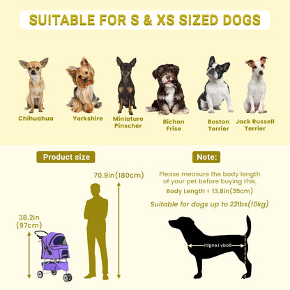 Foldable Pet Stroller,Dog Stroller with 3 Wheel,Pet Strolling Cart,Dog Travel Carrier with Storage