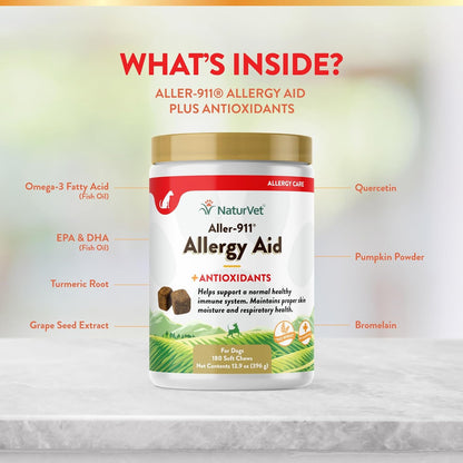 NaturVet Aller-911 Advanced Allergy Aid for Dogs, Cats – Antioxidant-Rich Pet Supplement with