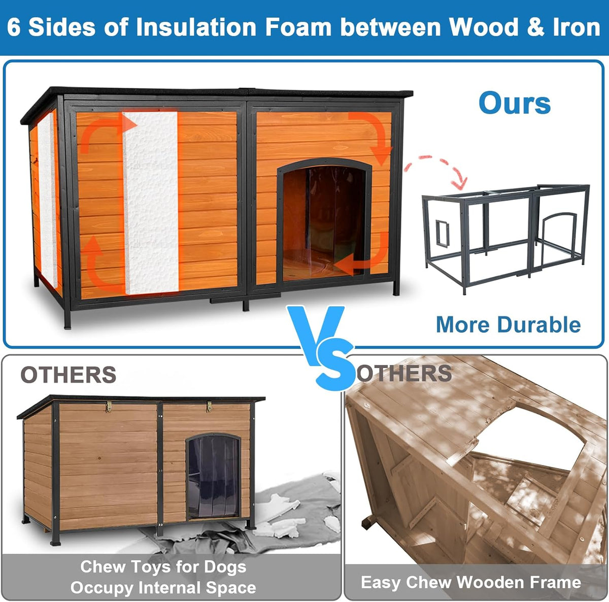 Extra Large Dog House Outdoor 59.1" L Outside Insulated Dog Kennel Weatherproof Winter, 6 Sides