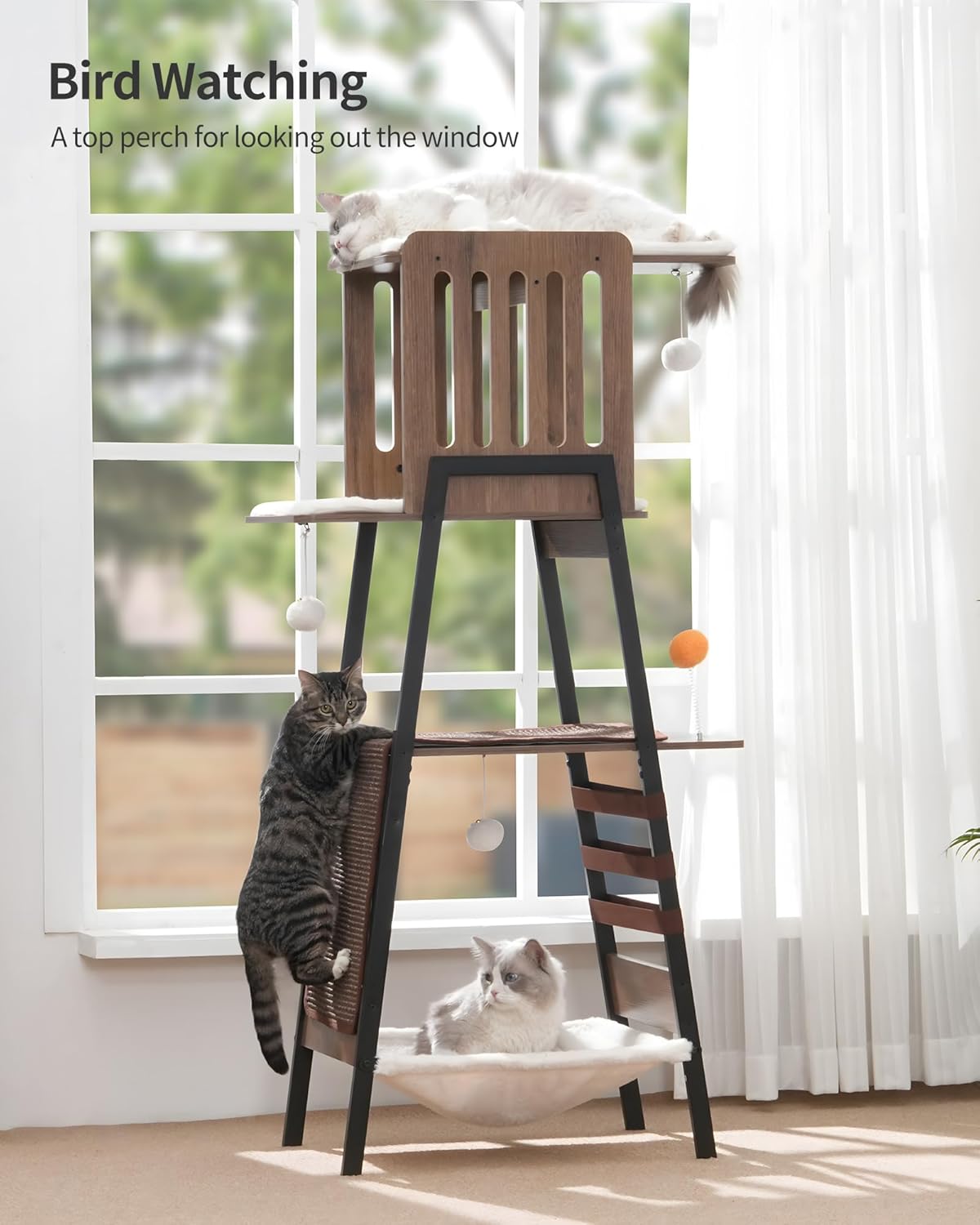 FourFurPets Modern Cat Tree, 58-Inch Cat Tower for Large Cats, Maine Coon Cat Tree with Scratching