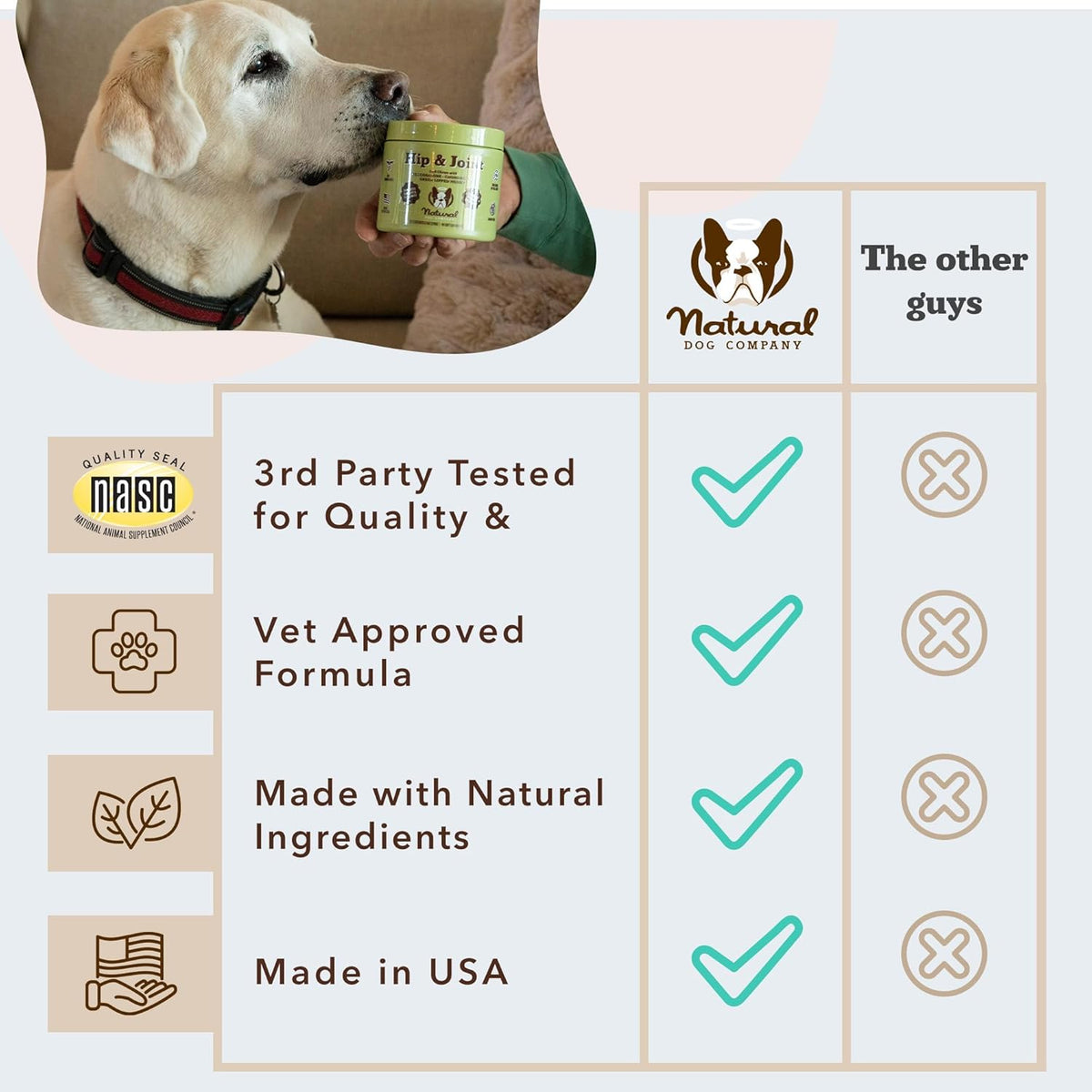 Natural Dog Company Hip & Joint Chews, Chicken Liver & Turmeric Flavor, with Glucosamine