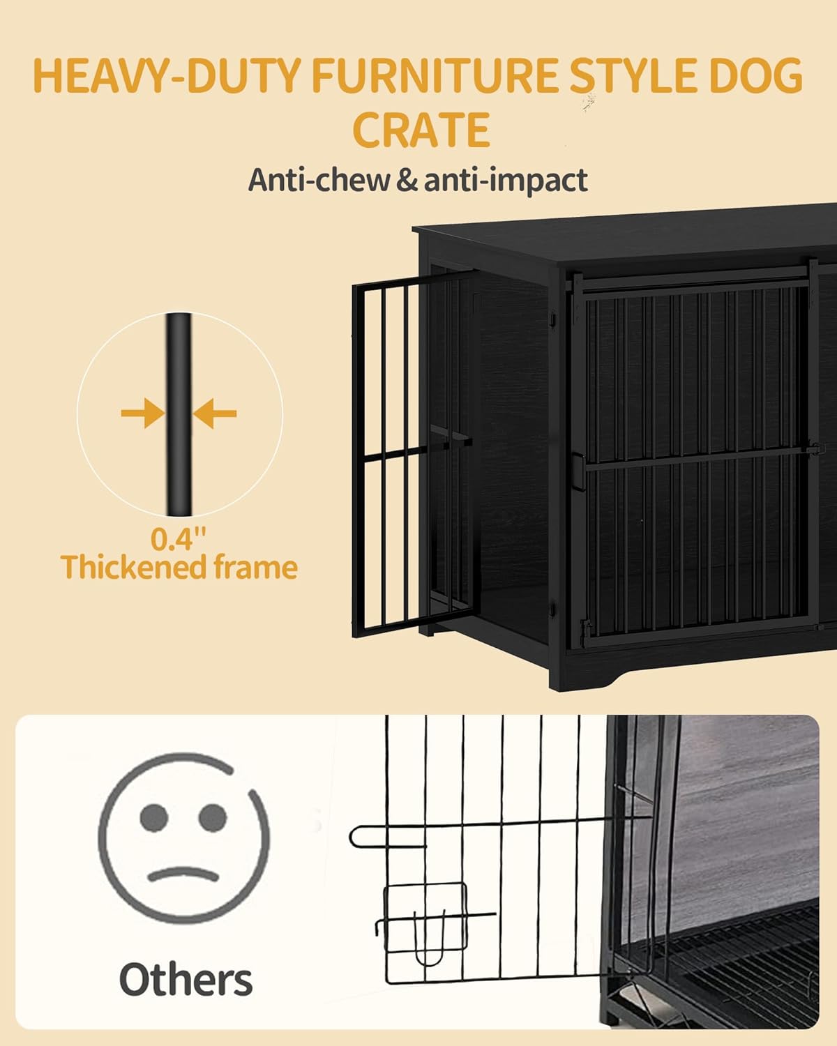 XXL Large Dog Crate Furniture, 46.9" Indoor Dog Kennel Furniture with Barn Door, Wooden Tall Dog