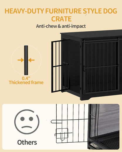 XXL Large Dog Crate Furniture, 46.9" Indoor Dog Kennel Furniture with Barn Door, Wooden Tall Dog