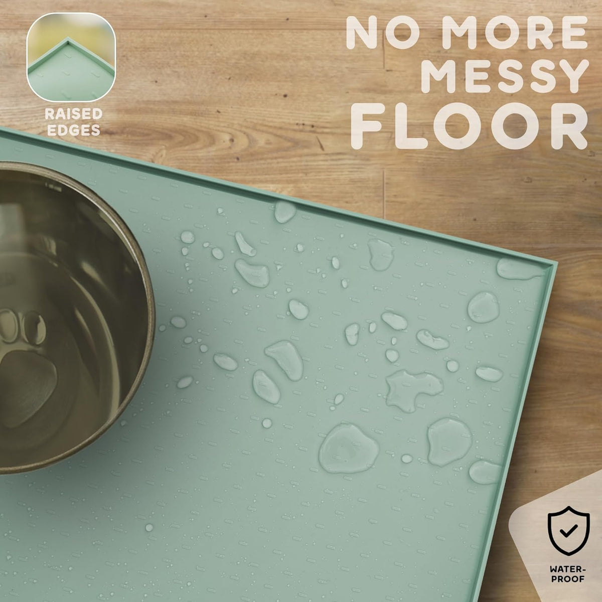 Dog Food Mat - 24x15 Raised Edges Dogs Mat for Food and Water Prevent Spill, Waterproof Cat Food