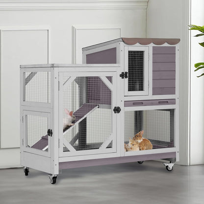 AIVITUVIN 2-Story Rabbit Hutch Indoor for 2-4 Rabbits & Guinea Pigs Wooden Small Animal Cage Guinea