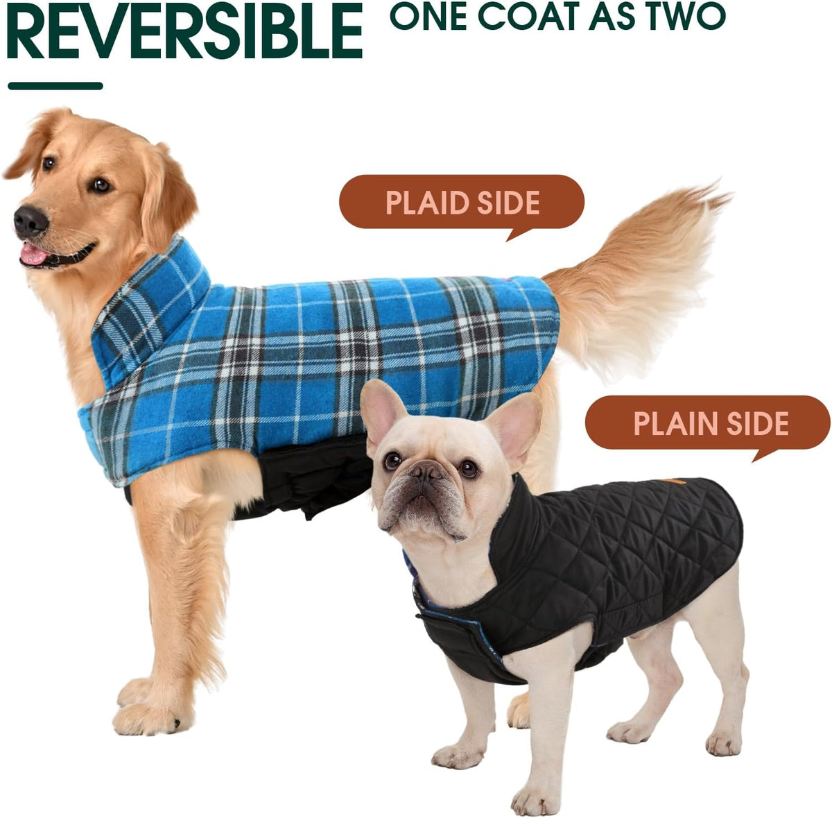 Kuoser Waterproof Dog Coat, Reversible Dog Jacket for Small Dogs, Adjustable Durable Doggie Winter