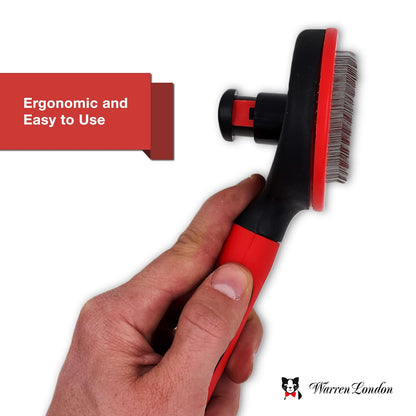 Warren London Self-Cleaning Cat Pin Brush | Push-Button Fur Ejector, Bead-Tipped Nylon Pins