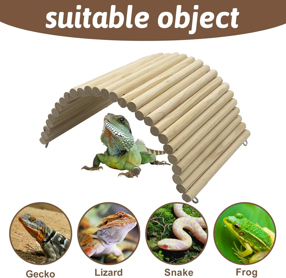 Hamiledyi 15.66 x 7.8 Inches Wooden Reptile Hideout Bearded Dragon Bendy Bridge Climbing Ladder