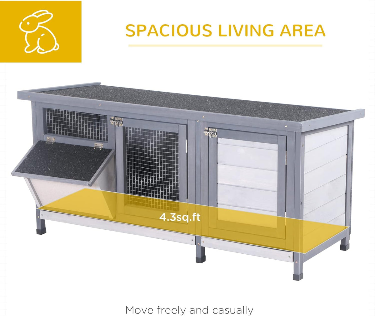 PawHut Wooden Rabbit Hutch Bunny Hutch Cage Guinea Pig with Waterproof Roof, No Leak Tray and
