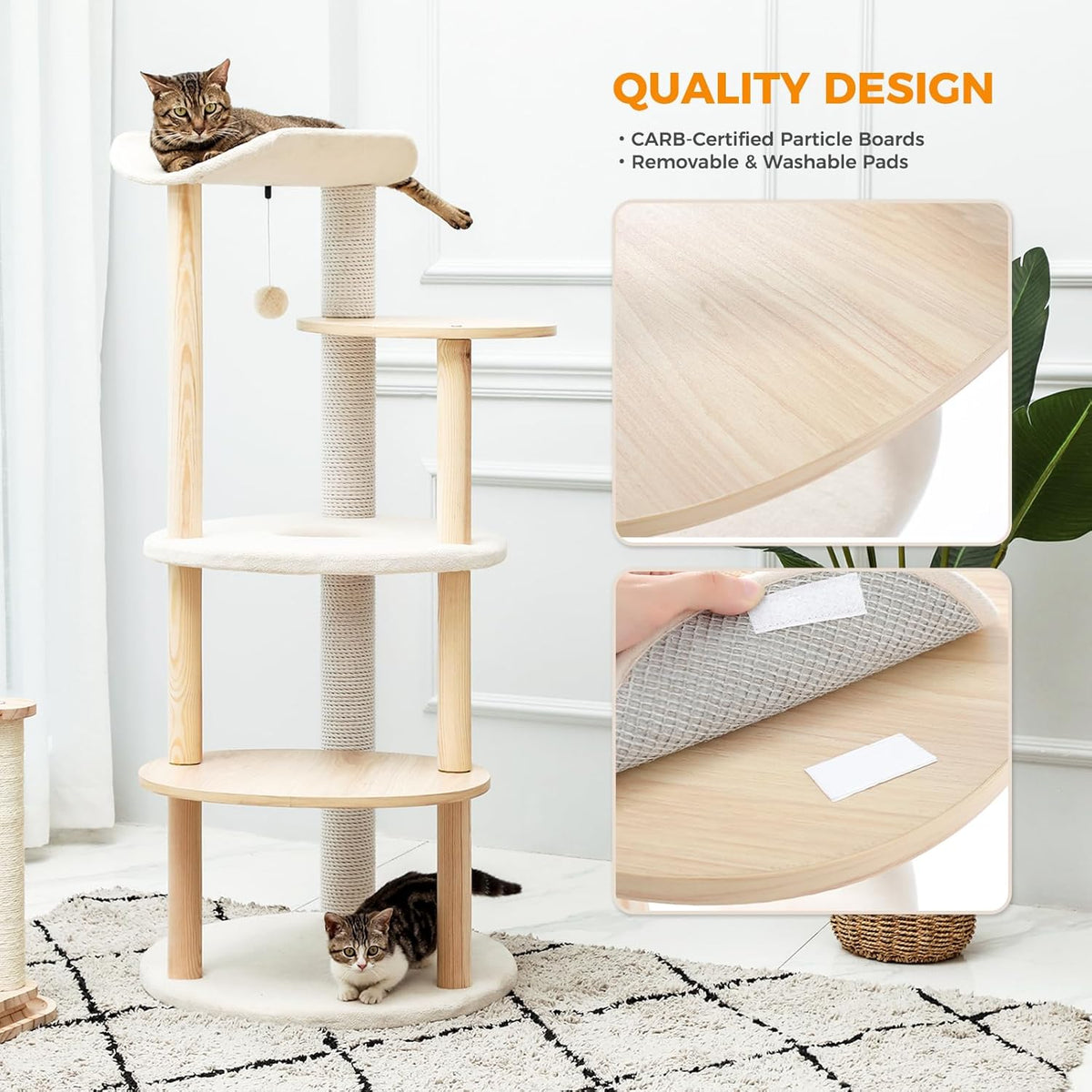 PETEPELA Wood Cat Tree Tower for Indoor Cats,5-Level Cat Climbing Tree Cat Play House with Sisal