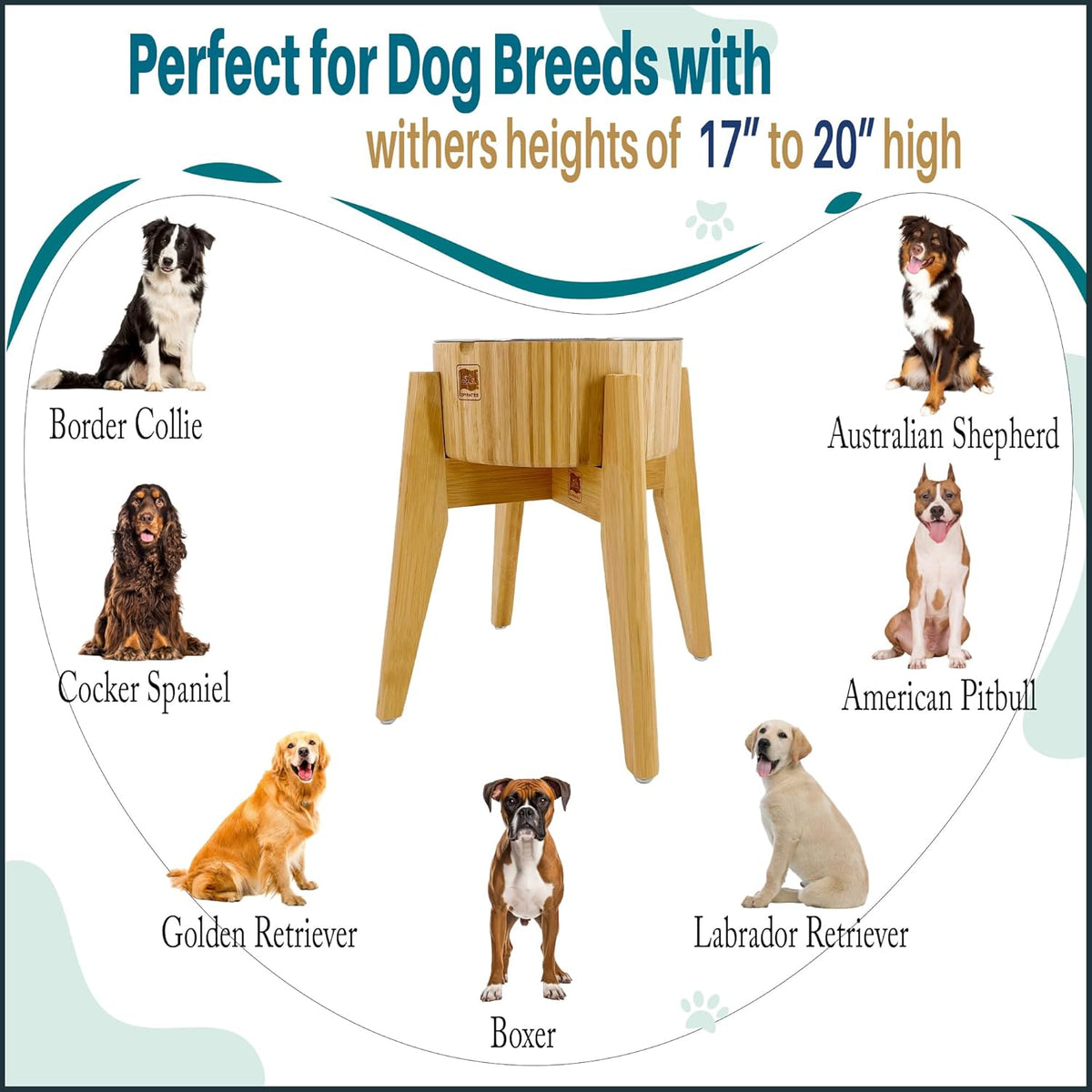 Slow Feeder Dog Bowls for Large Breed - Elevated, Raised 12-inch High - Bamboo Bowl with [60-oz