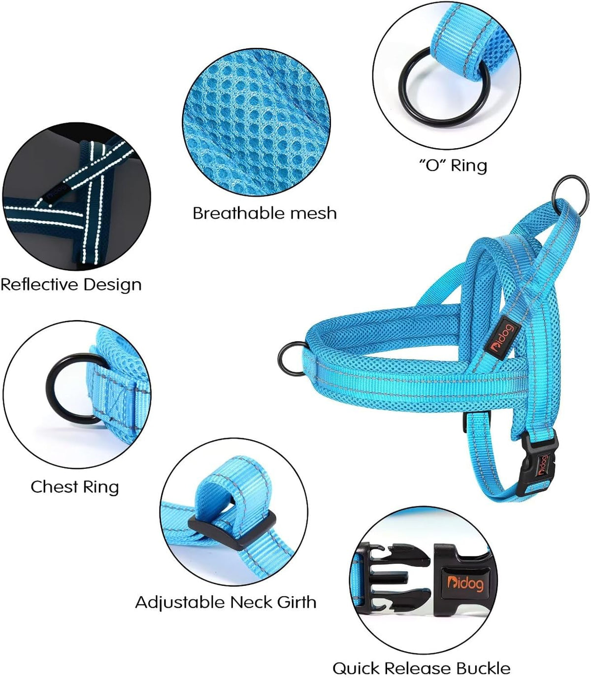 Didog No Pull Dog Harness with Soft Mesh Padded,Reflective & Quick Fit Light Weight Dog Strap Vest