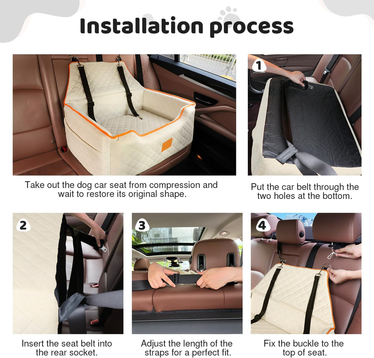 Dog Car Seat for Large/Medium Dog, Booster Seat Under 55Lbs or 2 Small Dogs, Detachable and