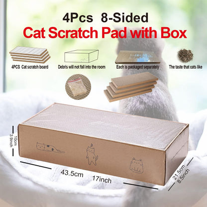 4 Packs in 1 Cat Scratch Pad with Box, Cat Scratcher Cardboard,Reversible,Durable Recyclable