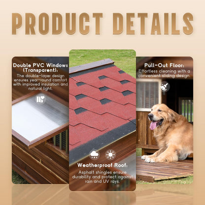Extra Large Dog House Outdoor Made of Solid Pine Wood, Warm Doghouse, Dog House with Elevated Floor