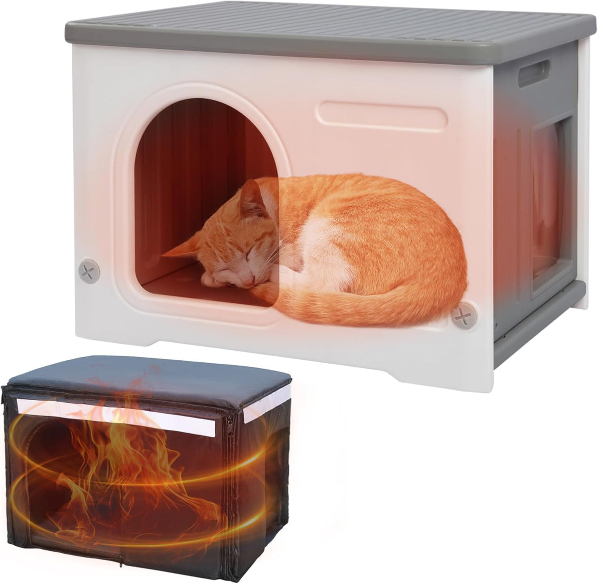 Rockever Plastic Outdoor Indoor Cat House with Insulated Liner, 100% Insulated Feral Cat House for