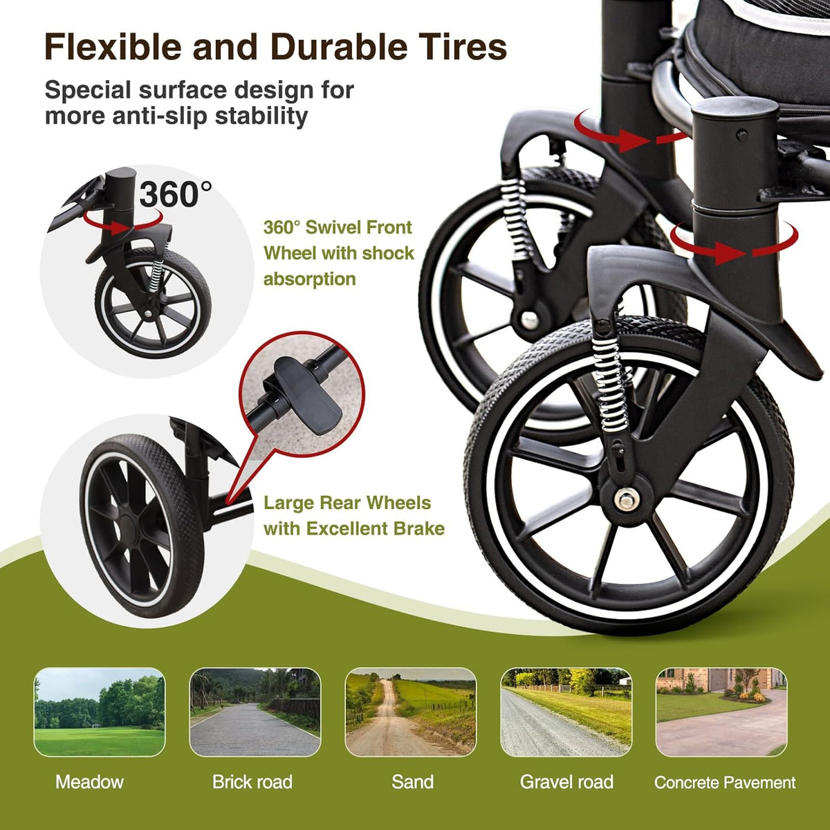 Dog Stroller for Medium/Large Dogs One-Click Folding, Extra Large Pet Stroller for 2 Dogs with