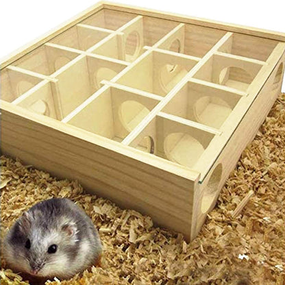 Allazone Wooden Maze Tunnel Toy with Cover, Small Pet Animals Sport Toy Funny Toy for Mice Dwarf