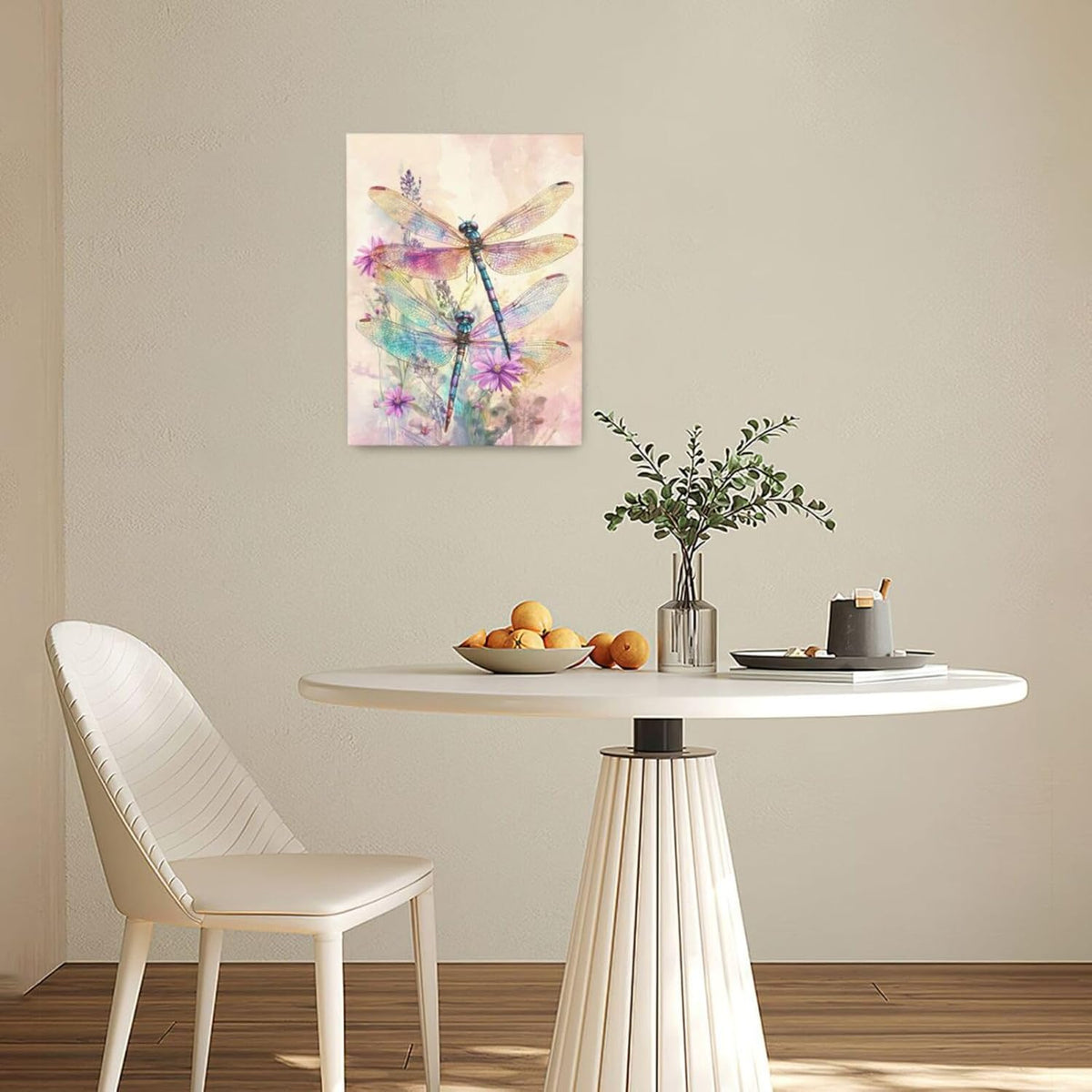 Dragonfly Bathroom Pictures Wall Art, Floral Bathroom Wall Decor, Framed Painting Canvas Artwork