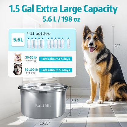 1.5 Gal Dog Water Bowl No Spill, 5.6L Slow Water Bowl for Large Dogs, Slow Drinking Dog Water Bowl