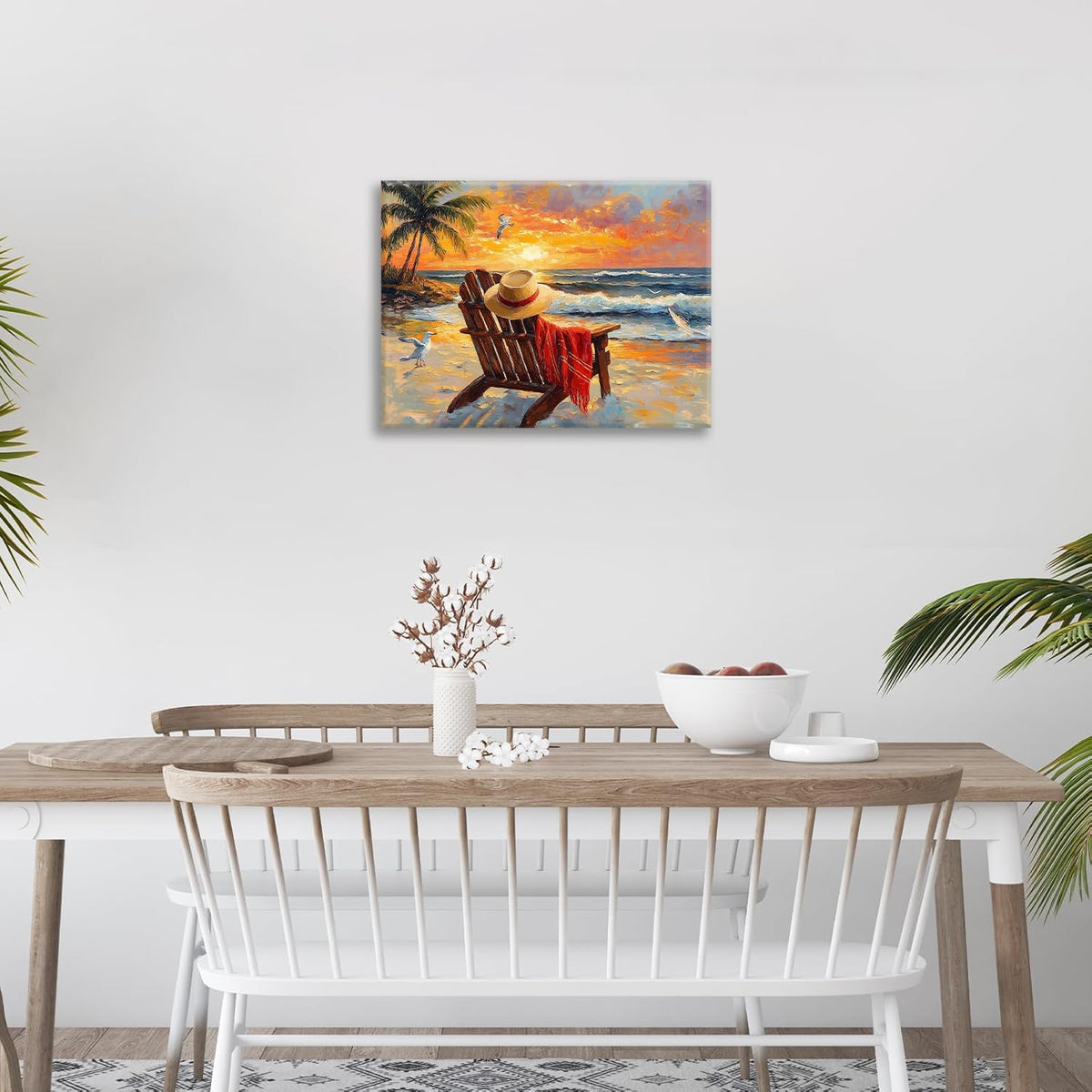 Beach Coastal Bathroom Pictures Wall Art, Seaside Ocean Bathroom Wall Decor, Sunrise Palm Framed