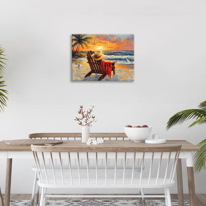 Beach Coastal Bathroom Pictures Wall Art, Seaside Ocean Bathroom Wall Decor, Sunrise Palm Framed