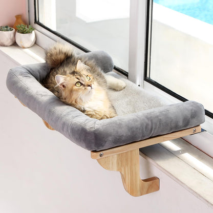 Cat Perch for Window Sill with Bolster - Orthopedic Hammock Design with Premium Hardwood & Robust