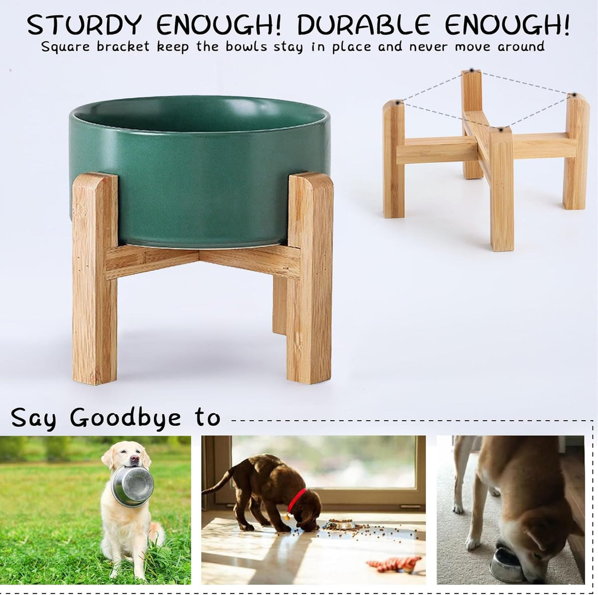 Petygooing Green Elevated/Raised Ceramic Dog Bowl for Small Breeds, Dog Food Water Dish with