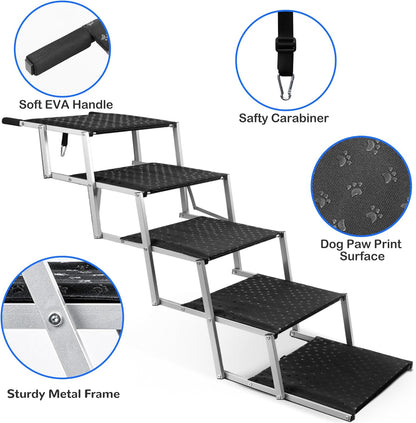 Niubya Portable Folding Dog Stairs for Cars, SUVs, Trucks - Lightweight Pet Ramp for Large Dogs
