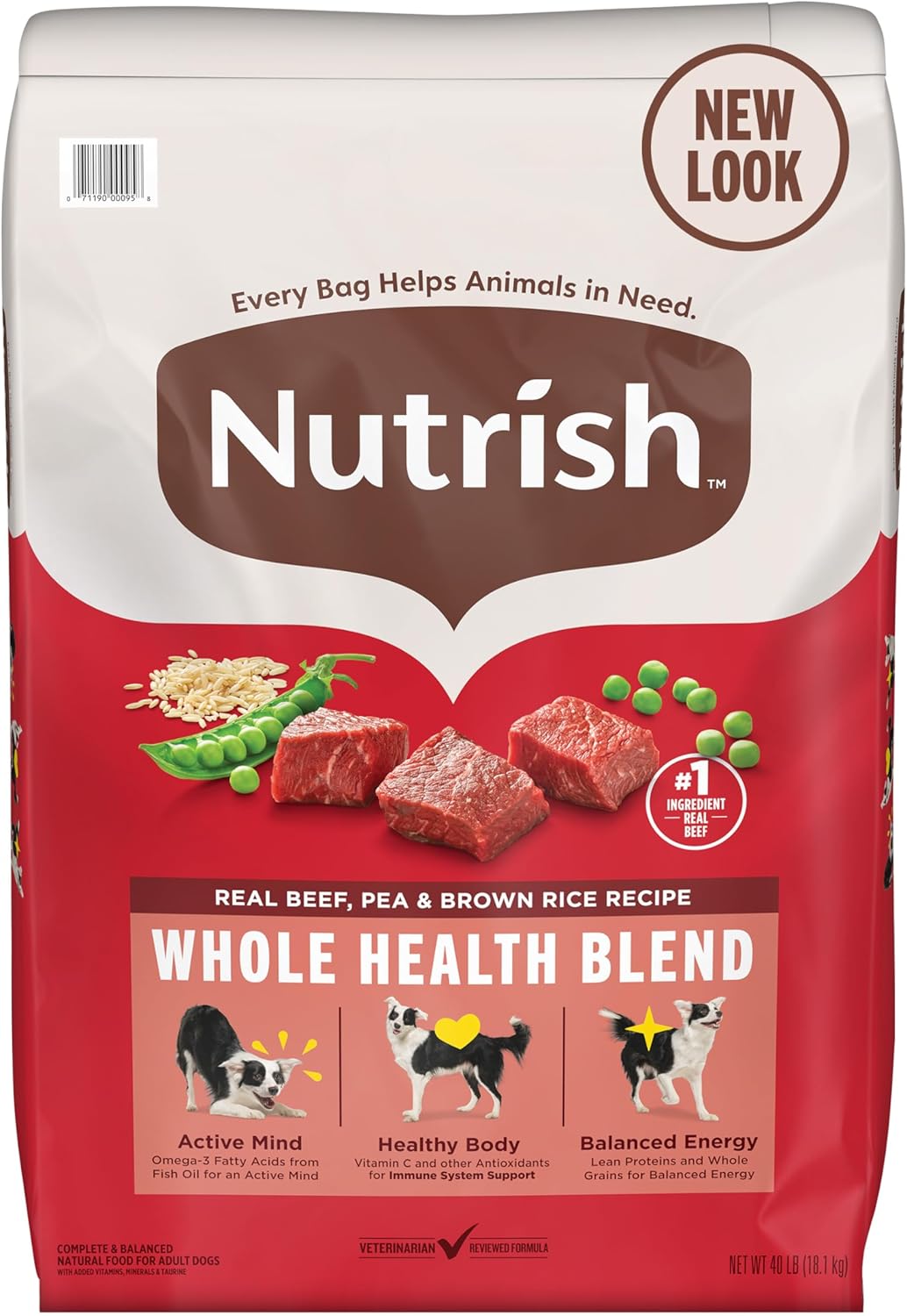 Nutrish Dry Dog Food, Real Beef, Pea & Brown Rice Recipe Whole Health Blend for Adult Dogs, 40 lb.