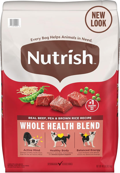 Nutrish Dry Dog Food, Real Beef, Pea & Brown Rice Recipe Whole Health Blend for Adult Dogs, 40 lb.
