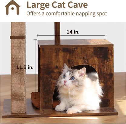 FUKUMARU Cat Scratching Post, Modern Style Cat Tree with Unique Square Post, Wooden Cat Tower with